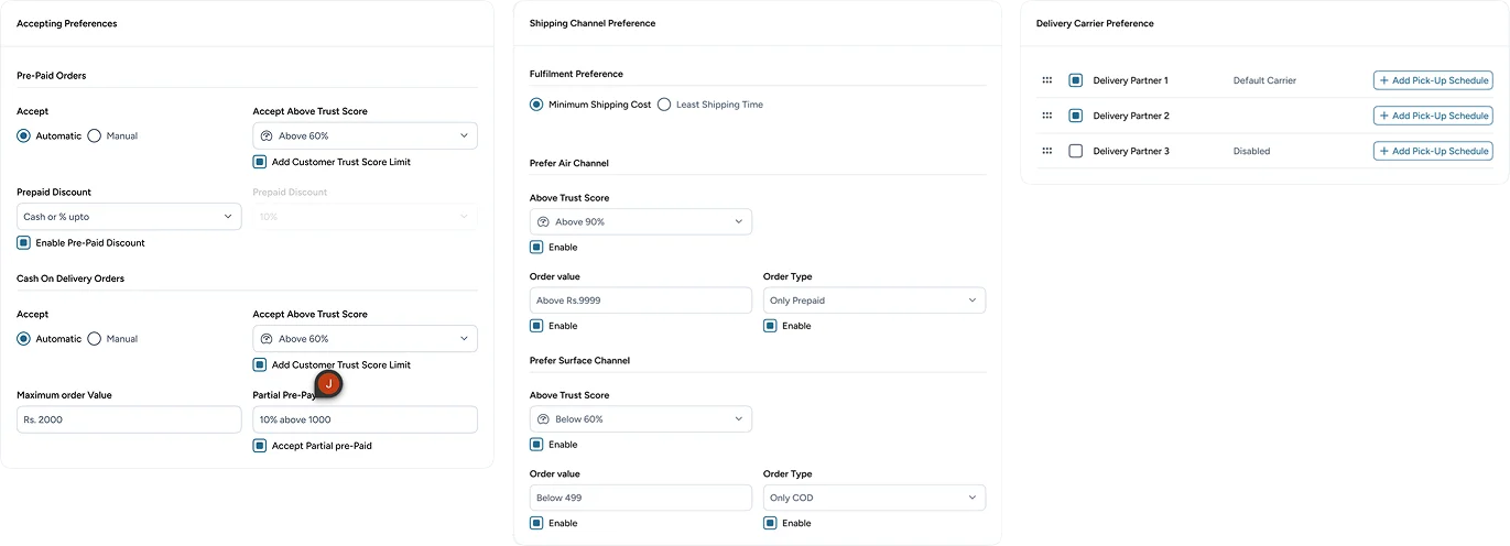 Order management automation preferences
