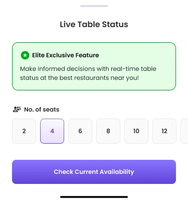 Live Table Status seats picker, marked as an Elite exclusive feature